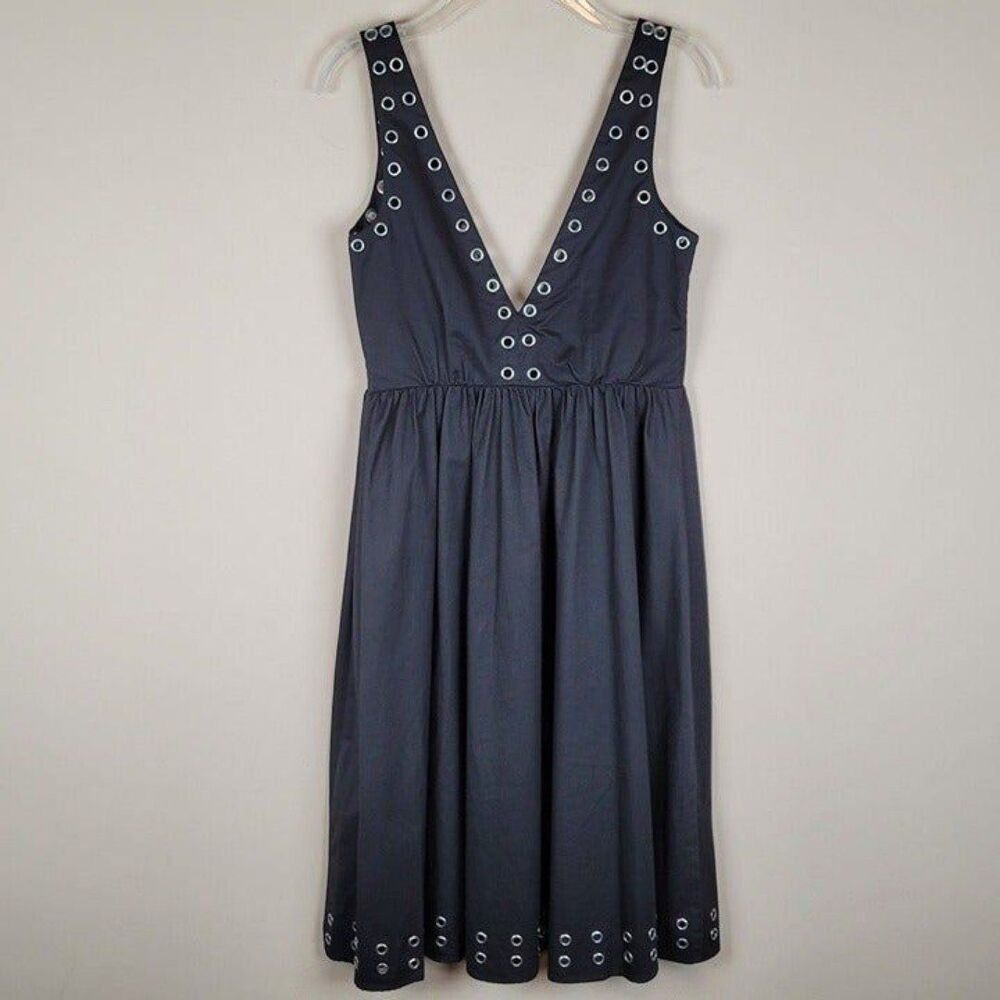 Y2K Marciano Size S Black A-Line Knee Lenght Dress Silver Rings Grommets Eyelet - Picture 4 of 12